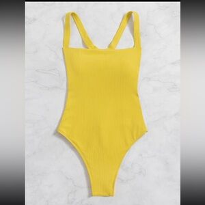 Yellow Ring Linked Backless One Piece Bathing Suit